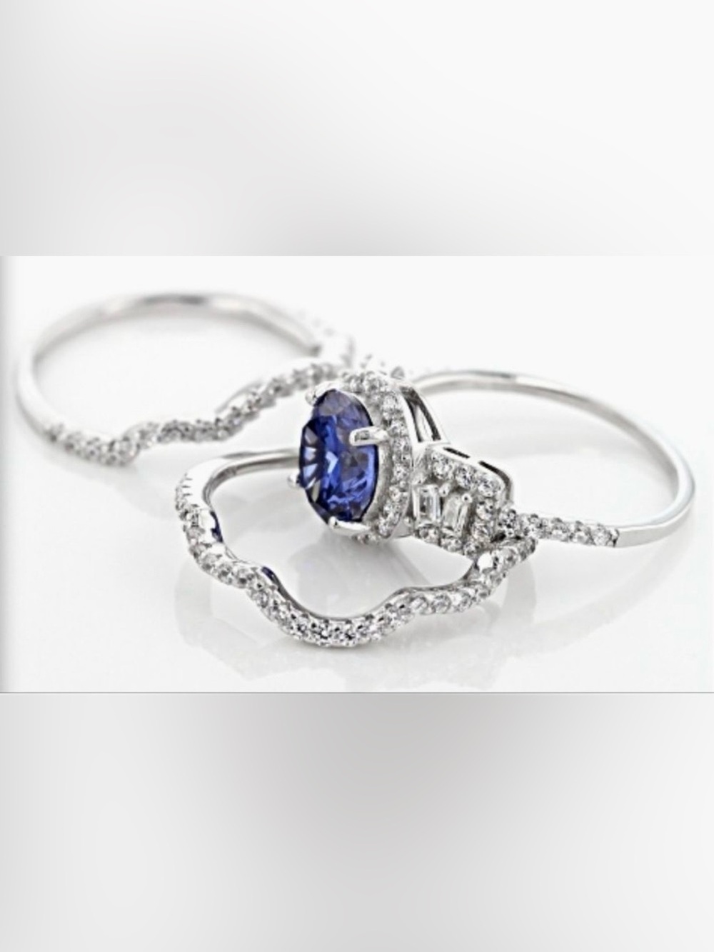 💍🆕Sterling Silver Blue Sapphire Halo Split-Shank Ring - Picture 3 of 8